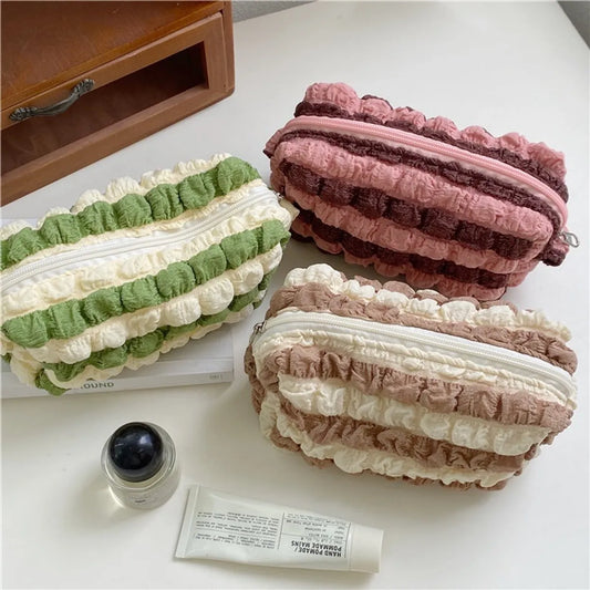 Streetwear Stripe Cotton Square Makeup Bags