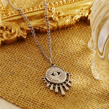 Streetwear Sun Devil's Eye Stainless Steel Plating Inlay Rhinestones 18k Gold Plated Pendant Necklace