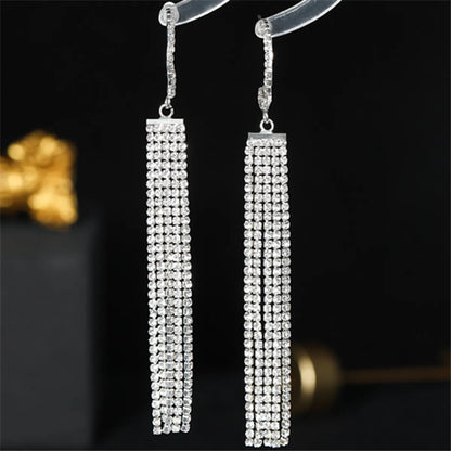 Streetwear Tassel Copper Plating Inlay Rhinestones Silver Plated Women's Drop Earrings