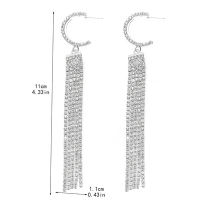 Streetwear Tassel Copper Plating Inlay Rhinestones Silver Plated Women's Drop Earrings