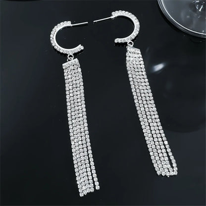 Streetwear Tassel Copper Plating Inlay Rhinestones Silver Plated Women's Drop Earrings