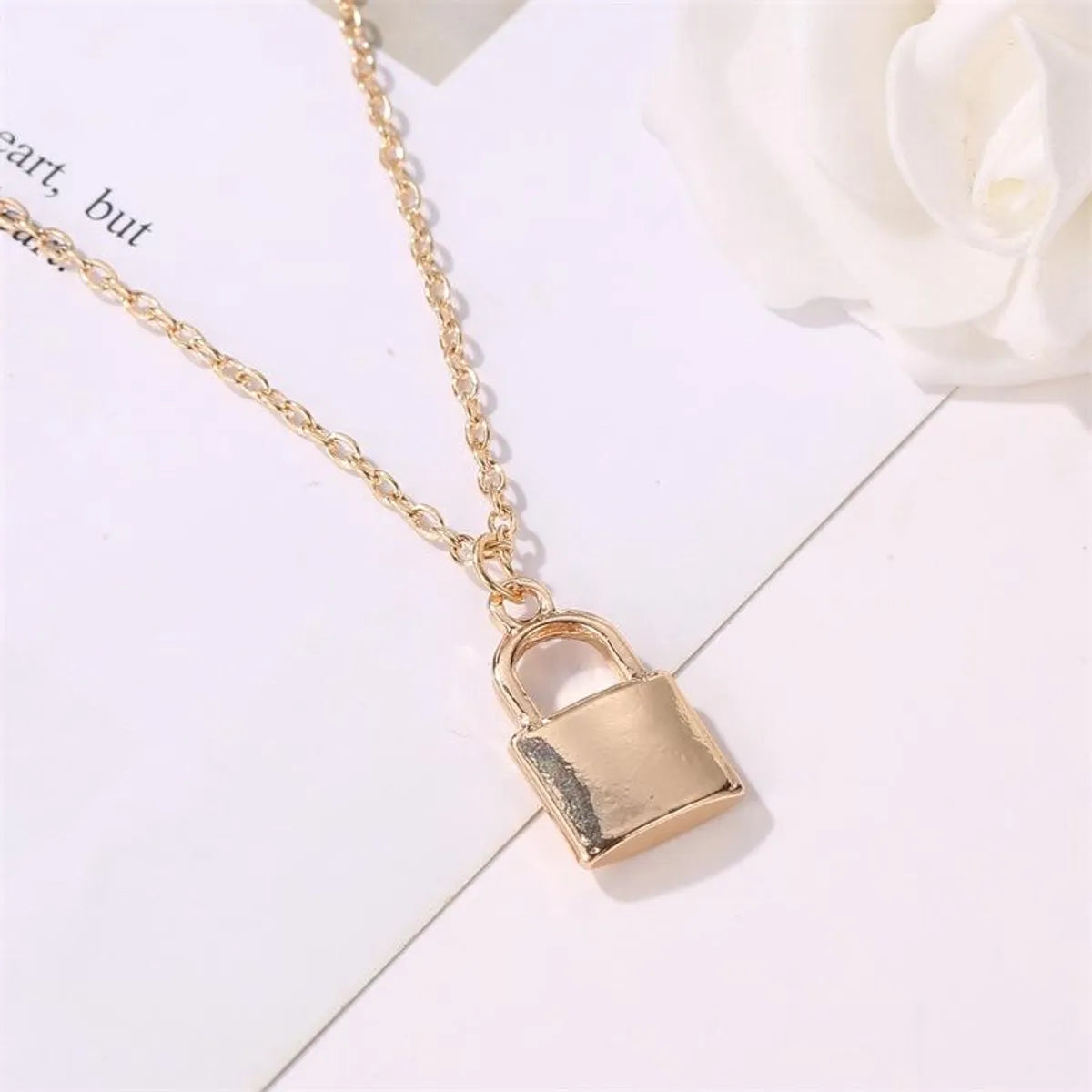 Stylish Metal Plated Lock Necklace Nhdp153051