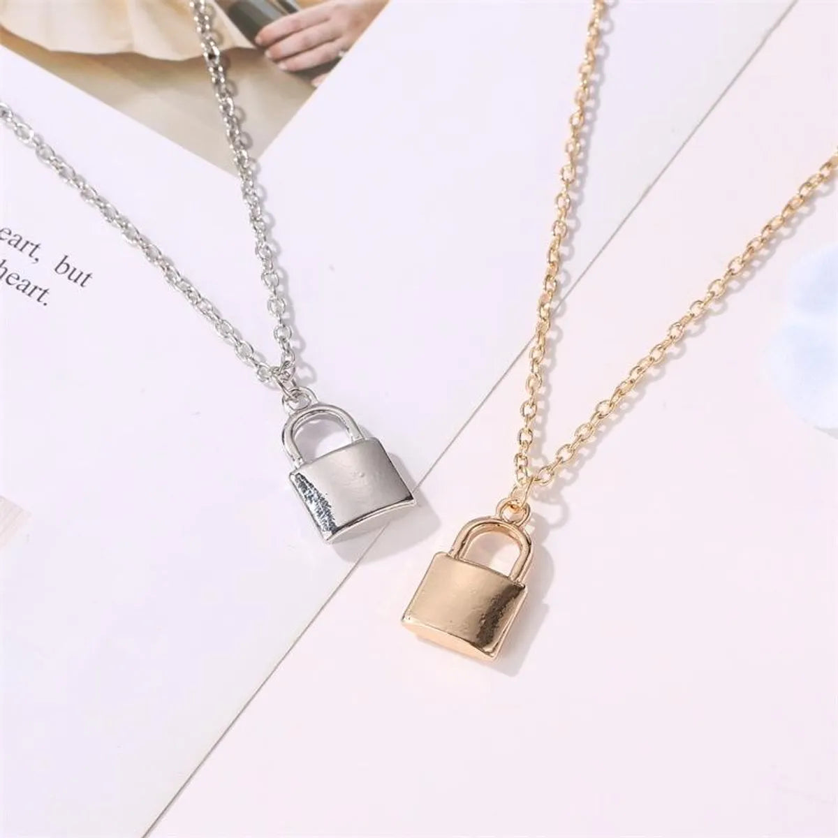 Stylish Metal Plated Lock Necklace Nhdp153051