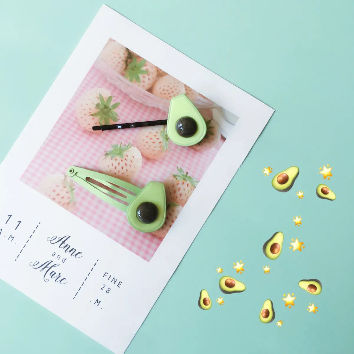 Summer Avocado Cute Simulation Fruit Hairpin Necklace Earrings