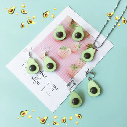 Summer Avocado Cute Simulation Fruit Hairpin Necklace Earrings