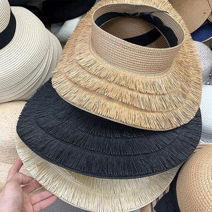 Summer Color Hand-Woven Visor Straw Hat Wide Brim Hat