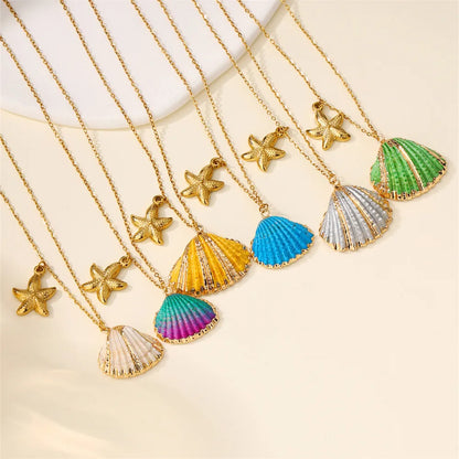 Wholesale Jewelry Simple Style Classic Style Shell 304 Stainless Steel Patchwork Inlaid Shell Pendant Necklace