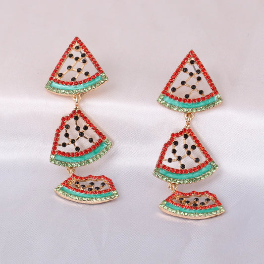 Summer New Diamond-studded Watermelon Alloy Pendant Earrings