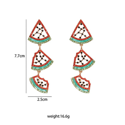 Summer New Diamond-studded Watermelon Alloy Pendant Earrings