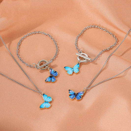 Summer New Product Gradient Butterfly Necklace Couple Clavicle Chain Butterfly Bracelet Wholesale