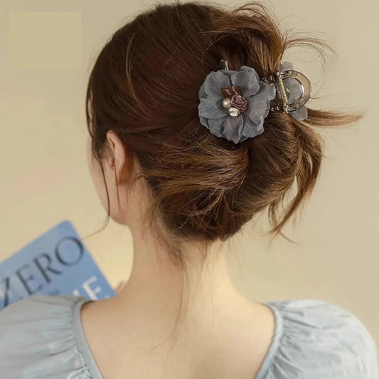 Summer Pearl Flower Grab Clip Women'S Cute Hairpin Headwear Korean Hairpin Back Head Large Shark Clip Top Clip