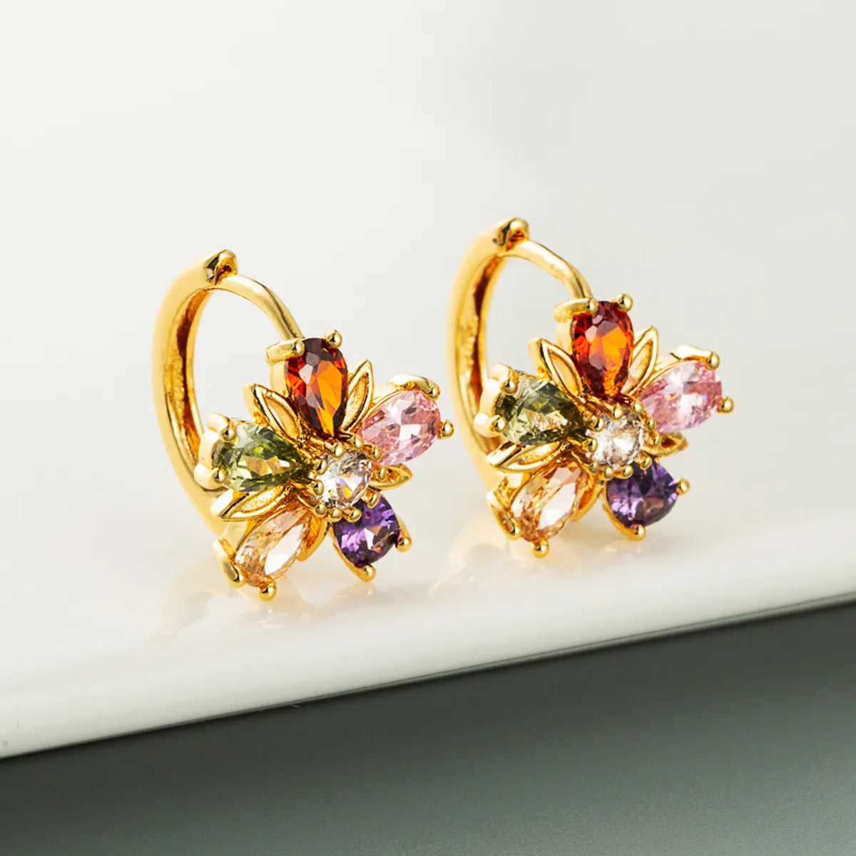 Sun Flower Zircon Copper 18k Gold-Plated Fashion Ear Jewelry