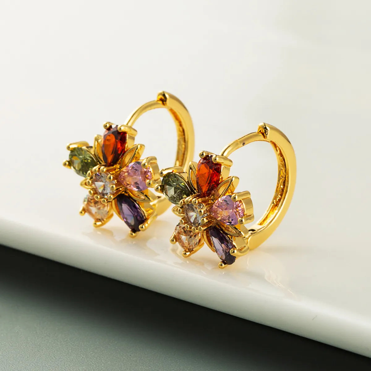 Sun Flower Zircon Copper 18k Gold-Plated Fashion Ear Jewelry