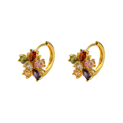 Sun Flower Zircon Copper 18k Gold-Plated Fashion Ear Jewelry