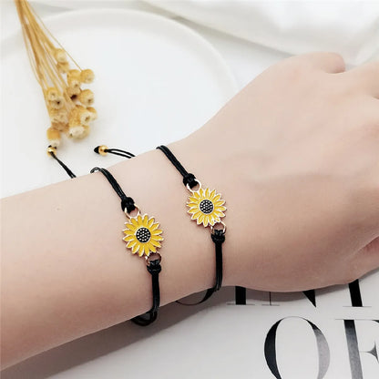 Sunflower Card Bracelet Creative Alloy Oil Drop Daisy Sunflower Woven Bracelet Female