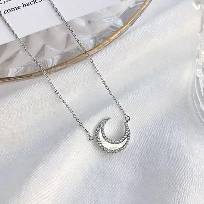 Super Fairy Zircon Moon Necklace ~ Ins Special-interest Design Super Flash High-grade Light Luxury Clavicle Chain 2023 New Fashion Women