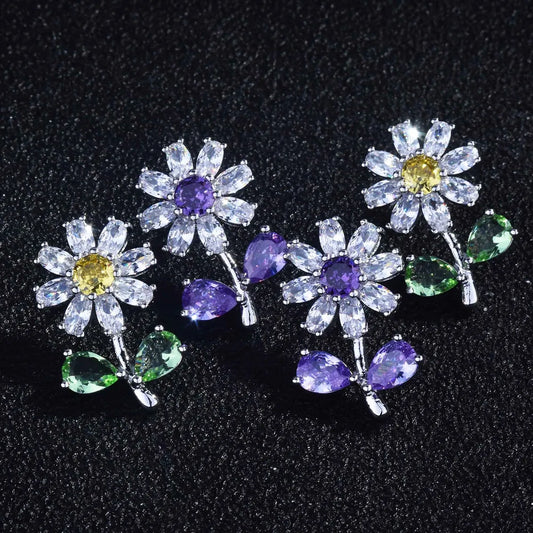 Super Flash High Carbon Diamond Small Daisy Small Flower Earrings Chrysanthemum Earrings