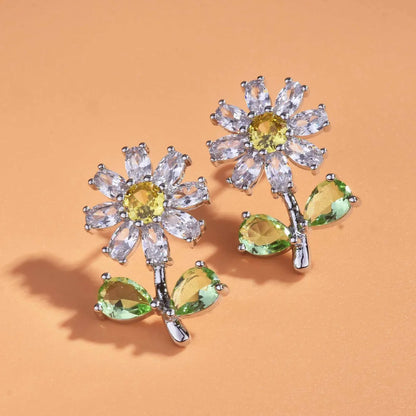 Super Flash High Carbon Diamond Small Daisy Small Flower Earrings Chrysanthemum Earrings