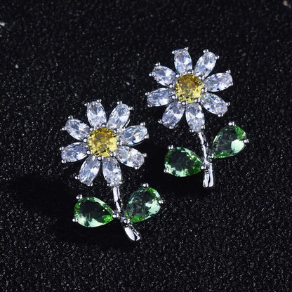 Super Flash High Carbon Diamond Small Daisy Small Flower Earrings Chrysanthemum Earrings