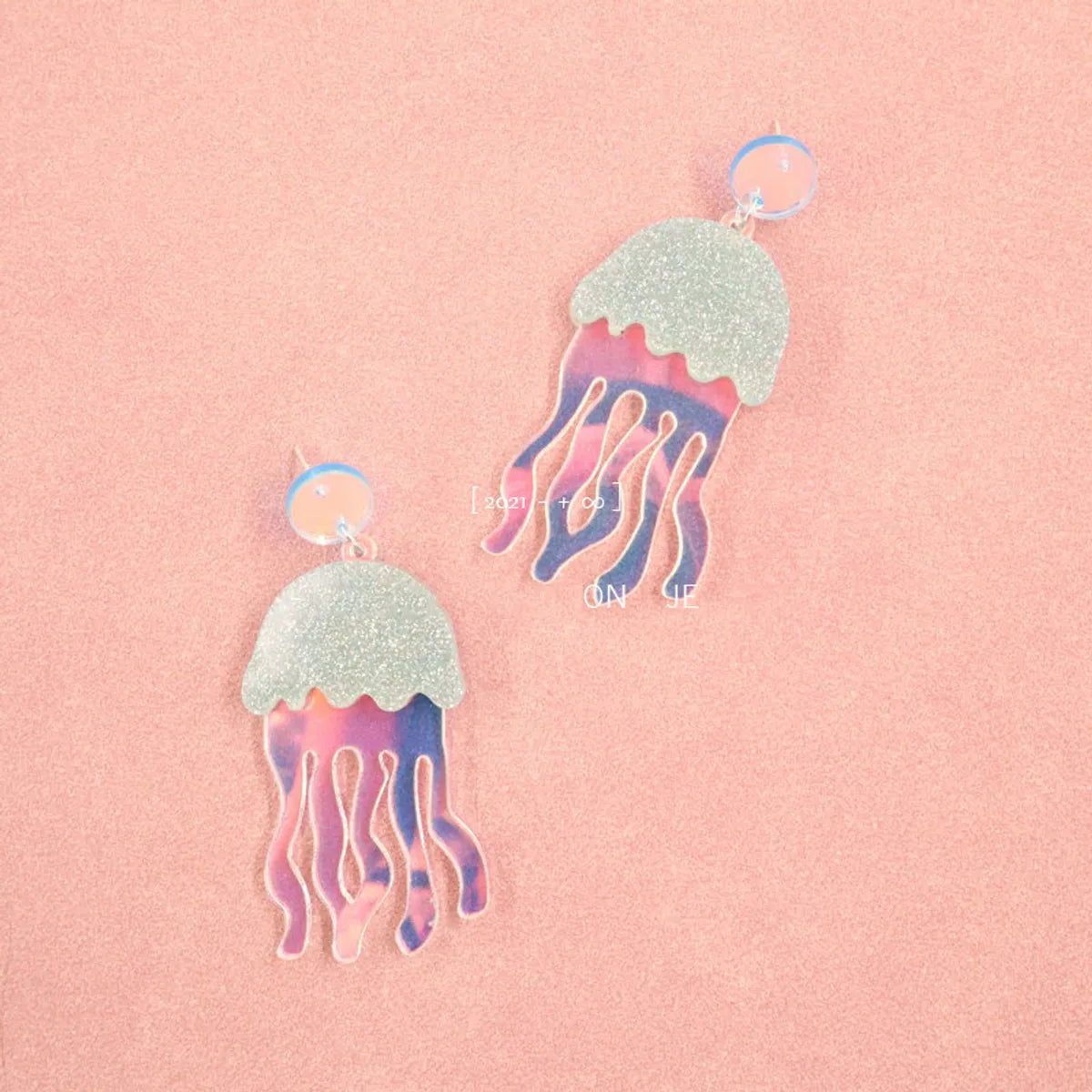 Super Shiny Silver Acrylic Colorful Earrings Pink Jellyfish Laser Acrylic Earrings Wholesale