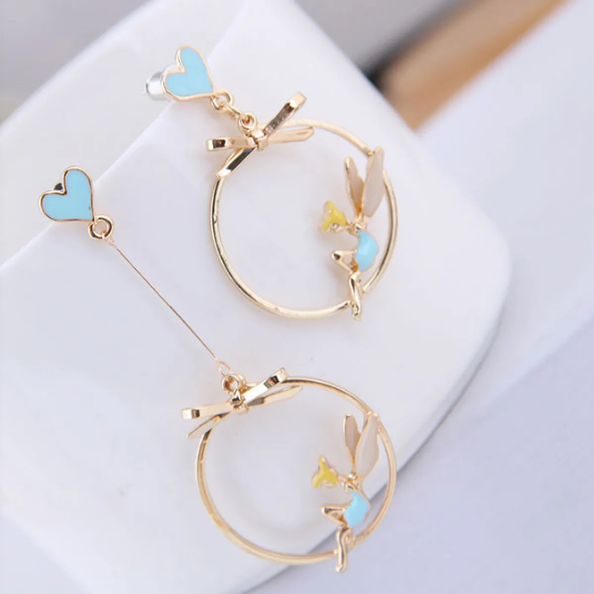 Sweet Angel Heart Shape Alloy Bow Knot Ear Studs