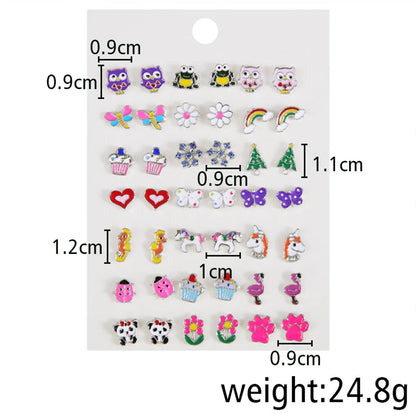 1 Set Sweet Animal Flower Snowflake Enamel Butterfly Alloy Ear Studs