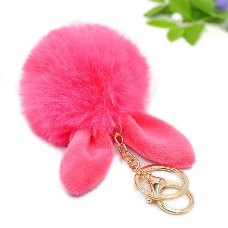 Sweet Artistic Bunny Ears Alloy Rex Rabbit Fur Women'S Keychain