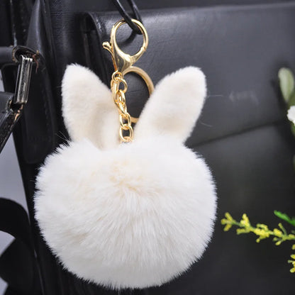 Sweet Artistic Bunny Ears Alloy Rex Rabbit Fur Women'S Keychain