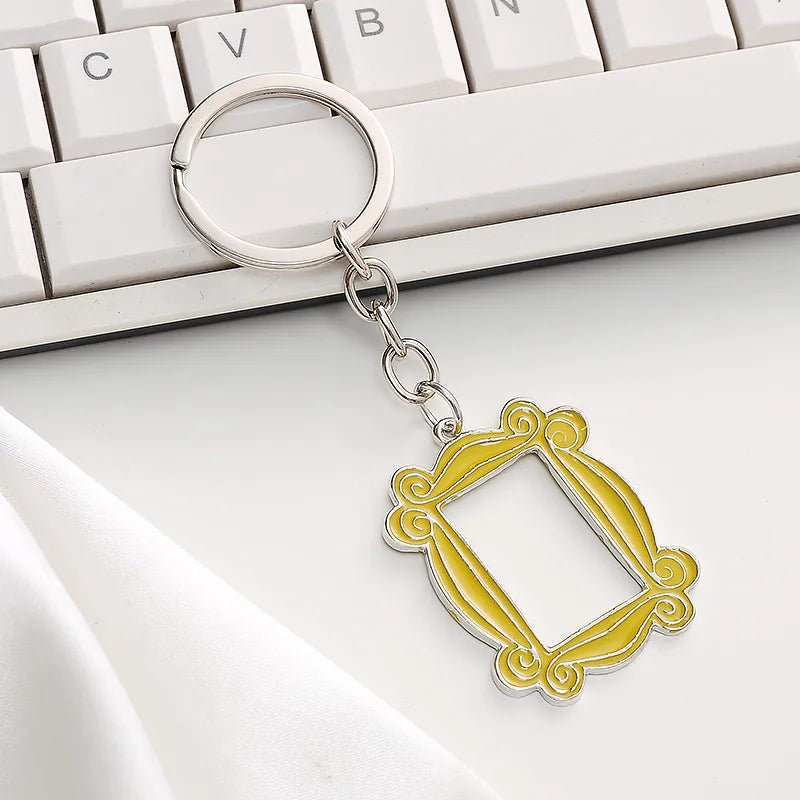 Sweet Artistic Square Alloy Lacquer Painting Plating Silver Plated Keychain