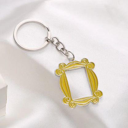 Sweet Artistic Square Alloy Lacquer Painting Plating Silver Plated Keychain