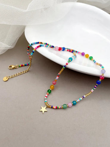 Sweet Artistic Star Stainless Steel Artificial Crystal Beaded Plating Gold Plated Necklace