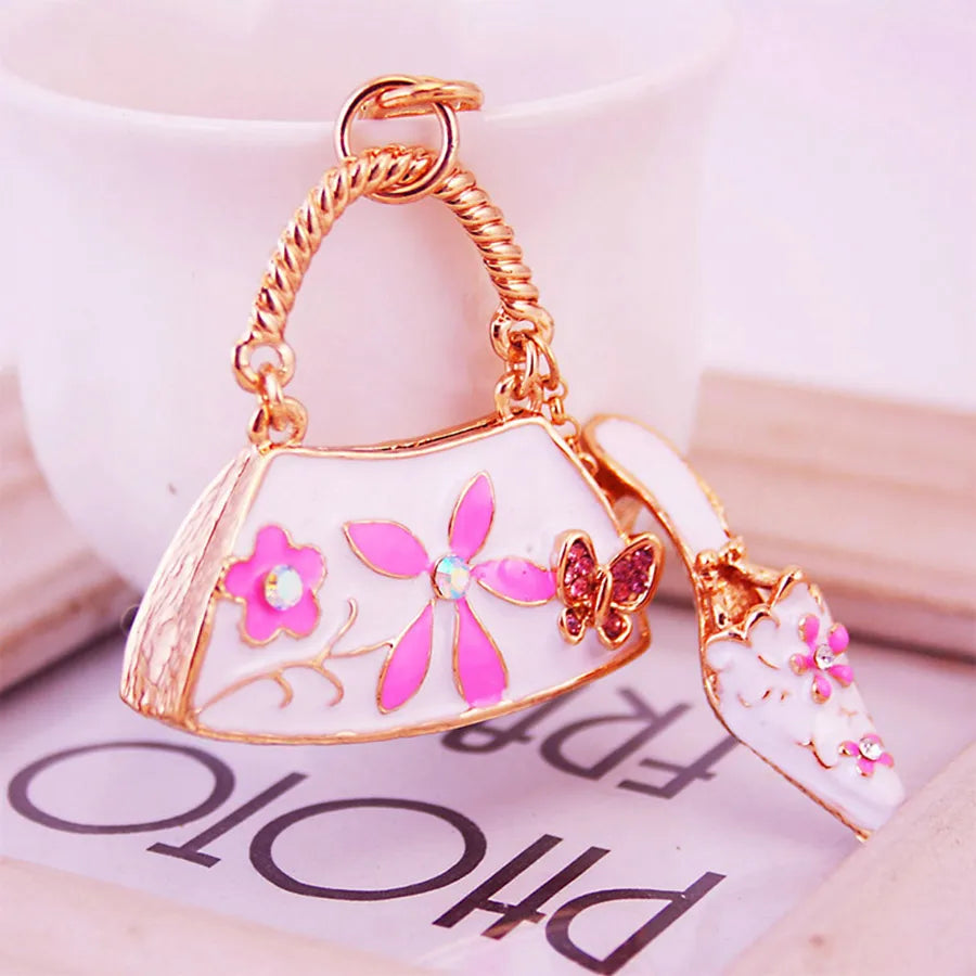 Sweet Bag Flower Zinc Alloy Plating Inlay Rhinestones Women'S Bag Pendant Keychain