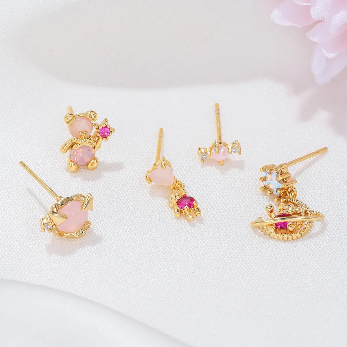 Sweet Bear Gold Plated Brass Zircon Ear Studs