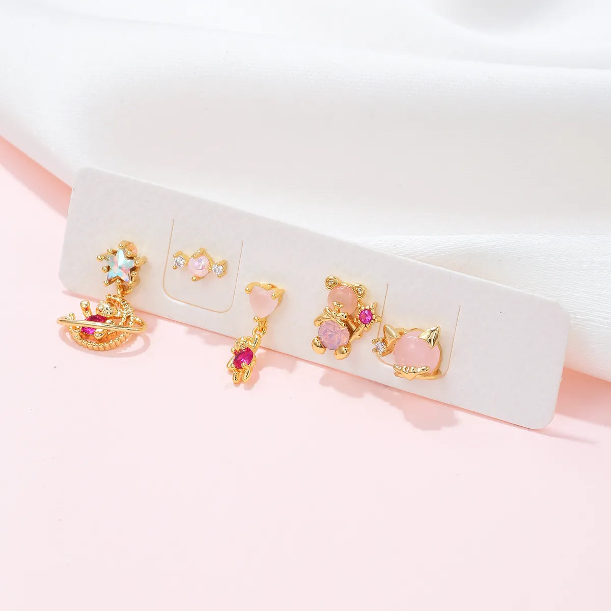 Sweet Bear Gold Plated Brass Zircon Ear Studs