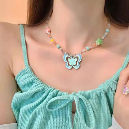 Sweet Bow Knot Alloy Glass Copper Wholesale Necklace