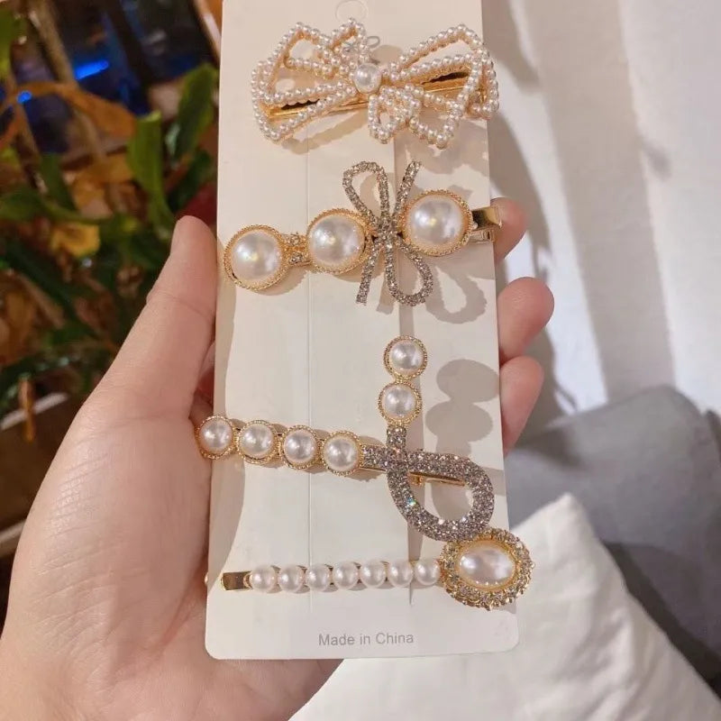 Sweet Bow Knot Alloy Pearl Diamond Hair Clip