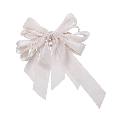 Sweet Bow Knot Cloth Organza Inlay Artificial Pearls Hair Clip 1 Piece