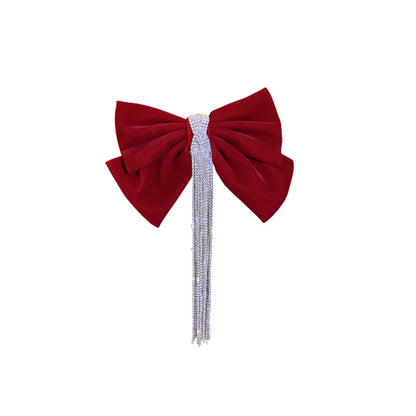 Women'S Sweet Bow Knot Cloth Tassel Rhinestones Hair Clip