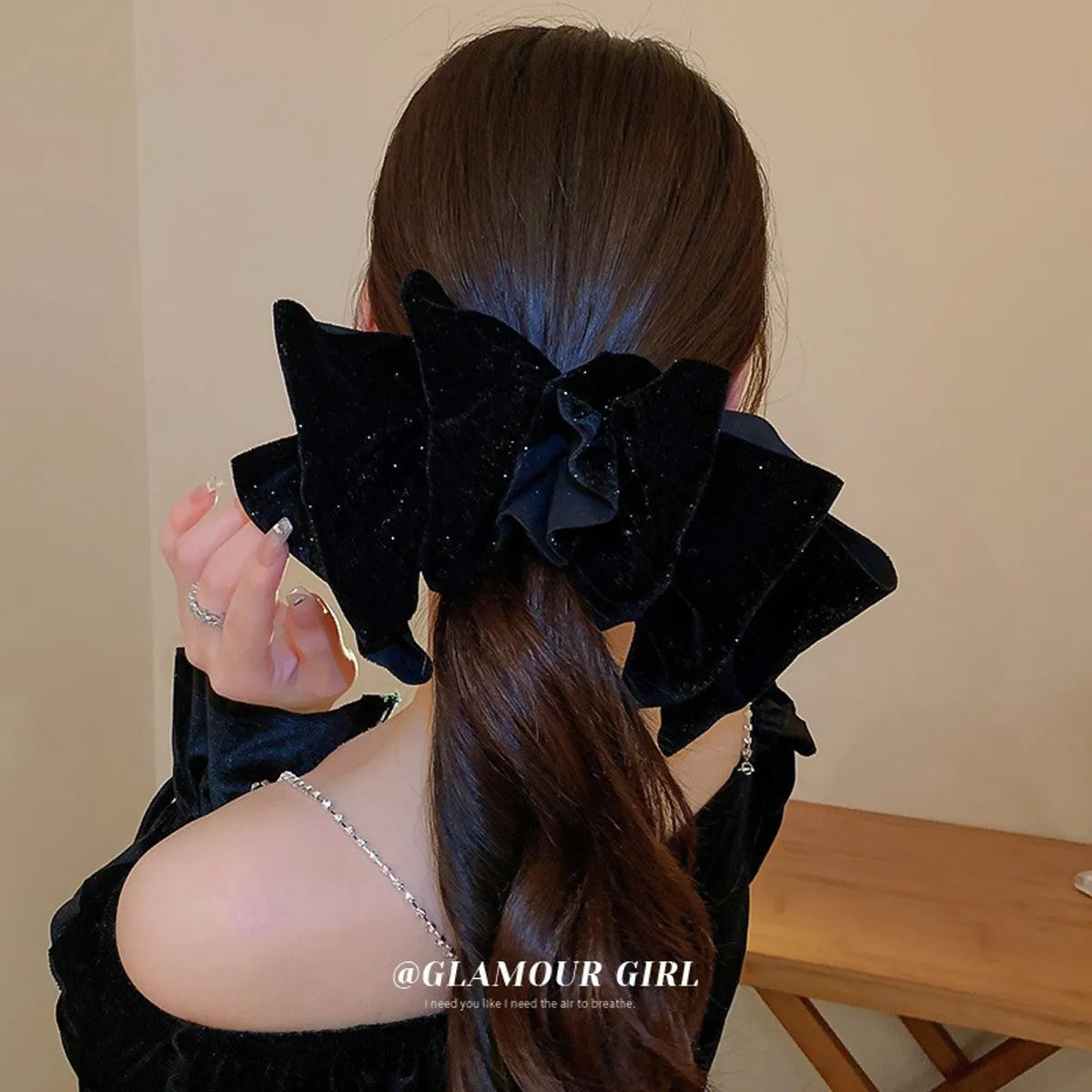 Women'S Sweet Bow Knot Cloth Tassel Rhinestones Hair Clip