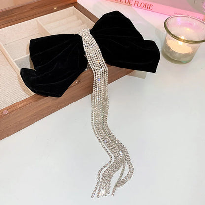 Women'S Sweet Bow Knot Cloth Tassel Rhinestones Hair Clip