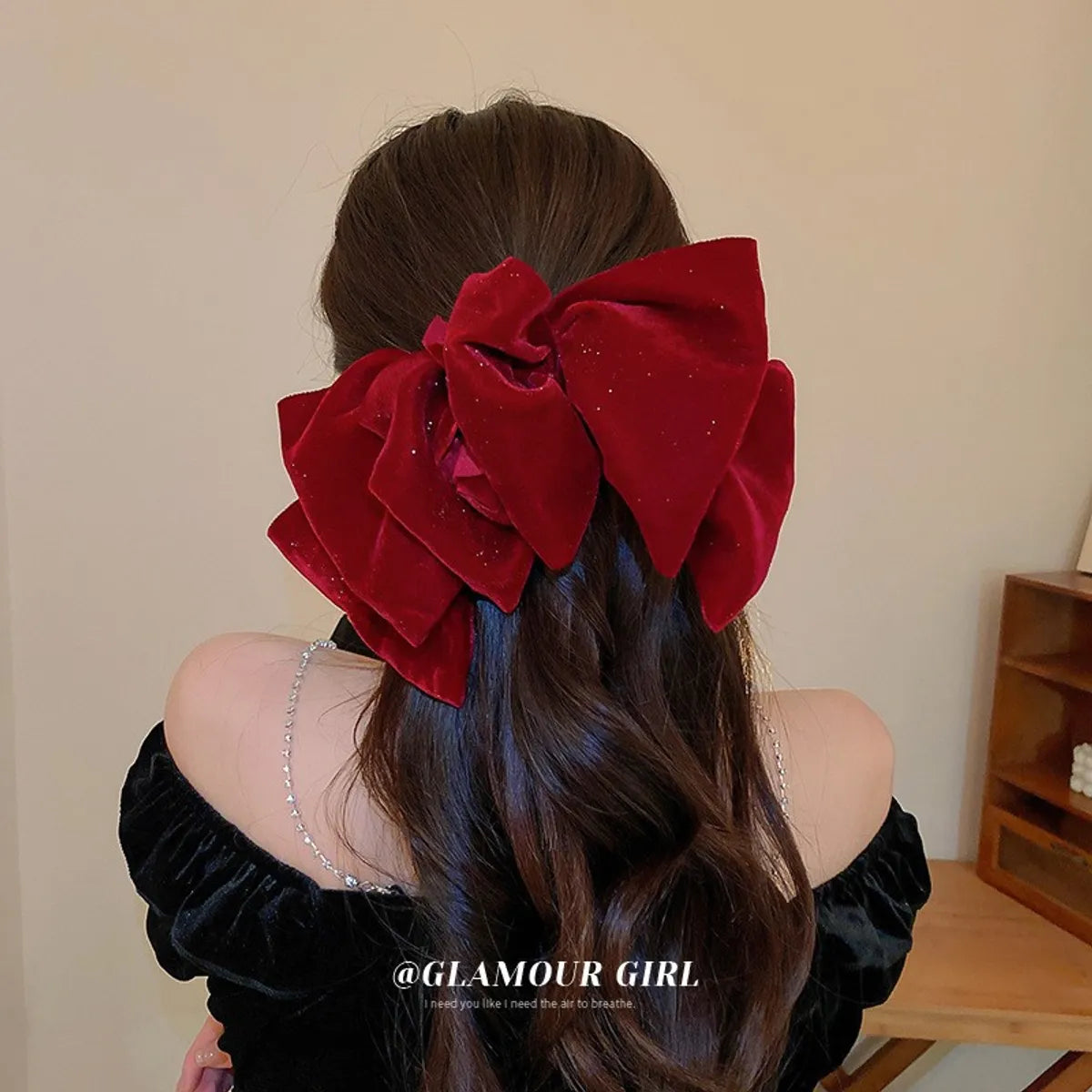 Women'S Sweet Bow Knot Cloth Tassel Rhinestones Hair Clip