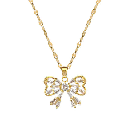 Sweet Bow Knot Titanium Steel Plating Inlay Zircon Earrings Necklace