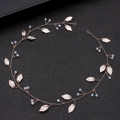 Sweet Bride Golden Headdress Leaves Pearl Hairband Hair Accessories