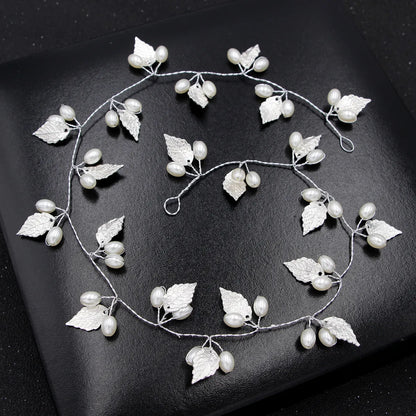 Sweet Bride Golden Headdress Leaves Pearl Hairband Hair Accessories