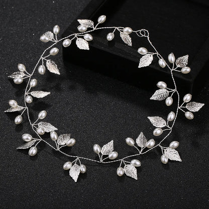 Sweet Bride Golden Headdress Leaves Pearl Hairband Hair Accessories