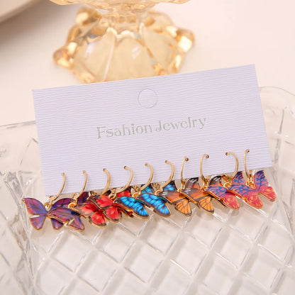 Sweet Butterfly Alloy Enamel Earrings 5 Pairs