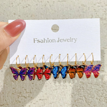 Sweet Butterfly Alloy Enamel Earrings 5 Pairs