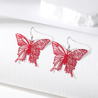 Sweet Butterfly Alloy Hollow Out Women'S Drop Earrings