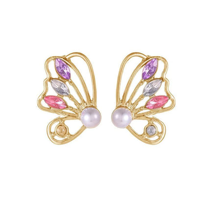 Sweet Butterfly Alloy Inlay Artificial Pearls Rhinestones Women's Earrings 1 Pair