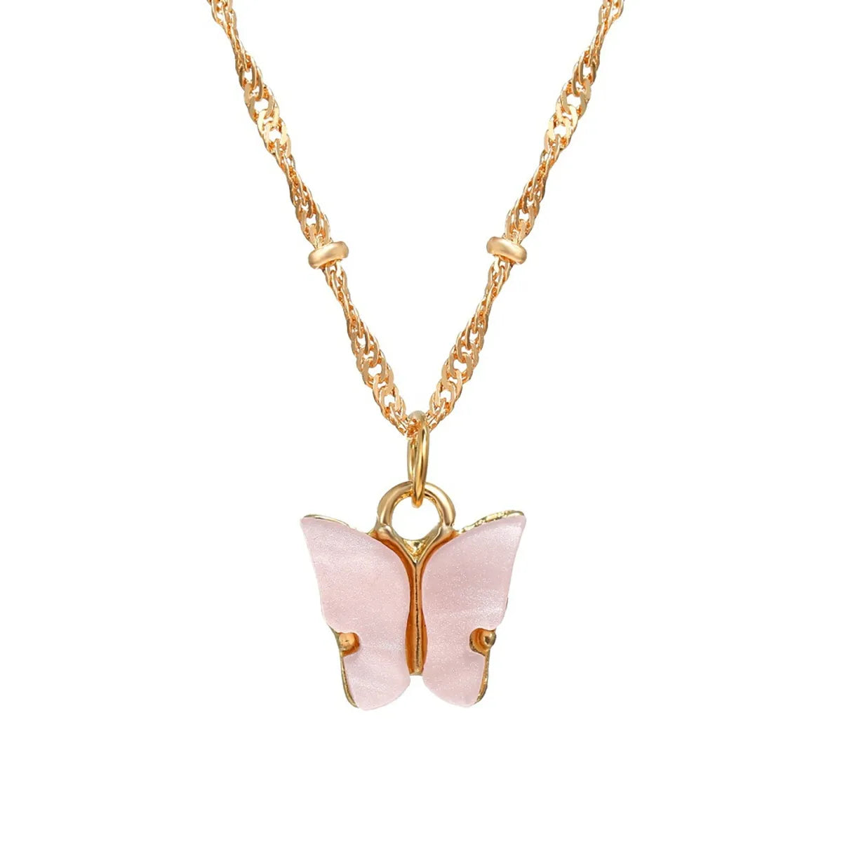 Sweet Butterfly Alloy Pearl Plating Pendant Necklace 1 Piece